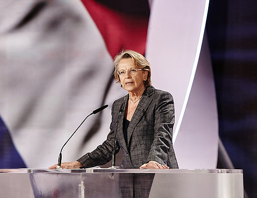  Former French Foreign Minister Michèle Alliot-Marie speaks in major Iran Freedom rally in Paris on June 13, 2015