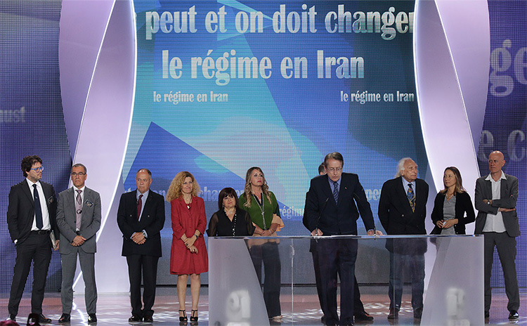 Delegation from Italy addresses major Iran Freedom rally in Parc des Expositions exhibition center on June 13, 2015 in Villepinte. The lawmakers declared their support for the political platform of Iran’s Parliament in exile, the National Council of Resistance of Iran (NCRI), and the 10-point plan of opposition leader Maryam Rajavi for a future free Iran