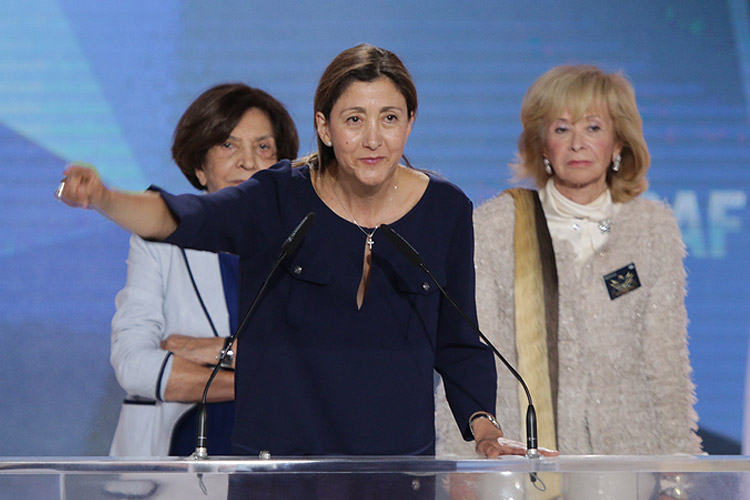 Ingrid Betancourt, former Presidential candidate in Colombia, speaks at a major Iran Freedom rally in Villepinte on June 13, 2015