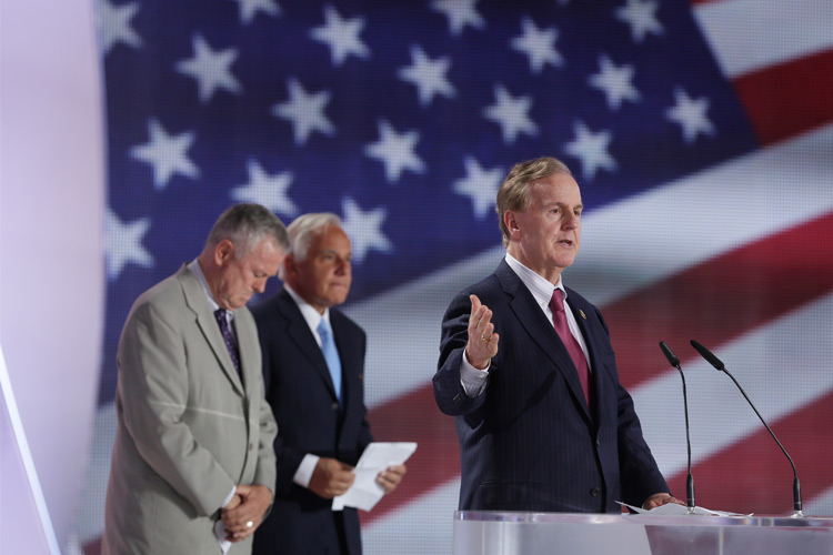 Rep. Robert Pittenger of the US House Committee on Financial Services, in major Iran Freedom rally in Parc des Expositions exhibition center on June 13, 2015 in Villepinte, condemns human rights abuses, nuclear proliferation and sponsorship of terrorism by Iran’s regime