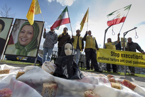 People protest against executions and human rights violations in Iran on a square near the Nuclear Security Summit in The Hague, March 25, 2014. REUTERS/Cris Toala Olivares