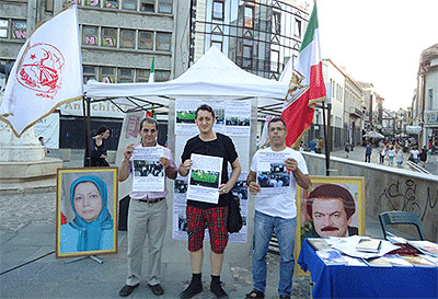 PMOI (MEK) supporters in Bucharest hold human rights display about Iran
