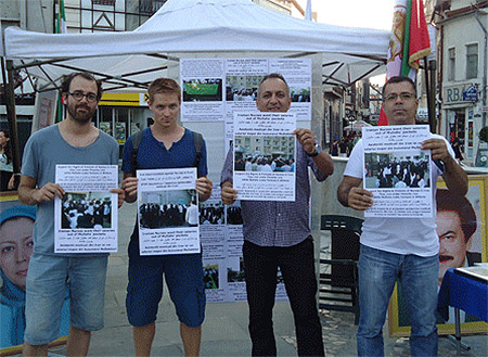 PMOI (MEK) supporters in Bucharest hold human rights display about Iran