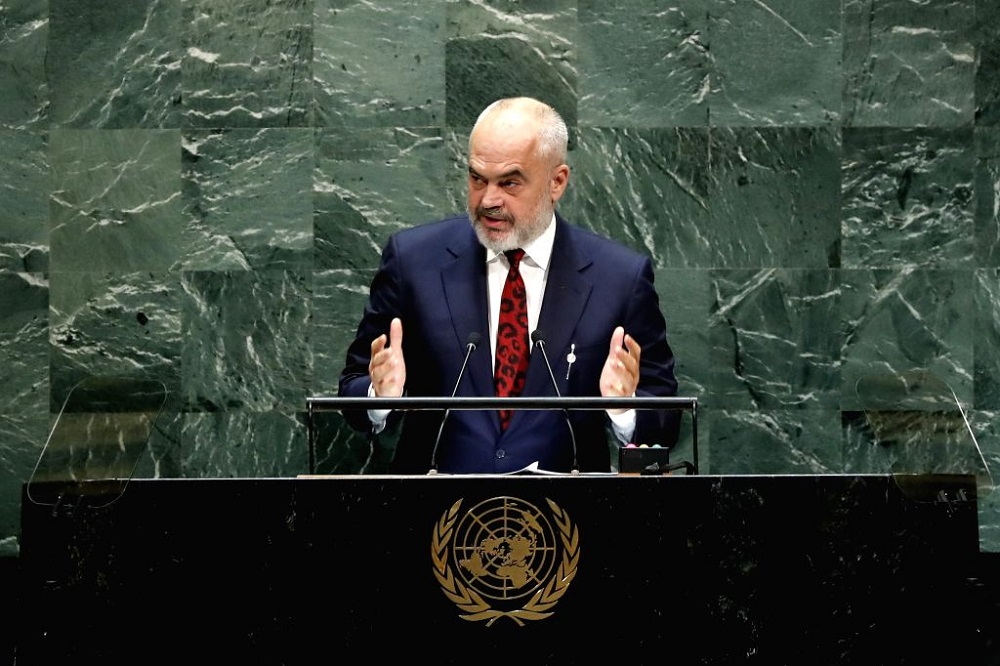 Albanian Prime Minister Edi Rama at the United Nations General Assembly on September 27, 2019