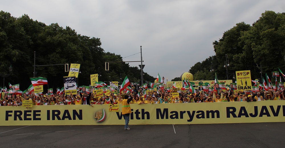 MEK rally in Berlin-Over 15,000 supporters of the National Council of Resistance of Iran (NCRI) demonstrated in Berlin in Solidarity with the Iranian uprisings-July 2019