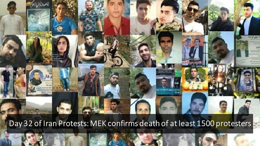 Day 32 of Iran Protests: MEK Confirms Death of at Least 1500 Protesters 