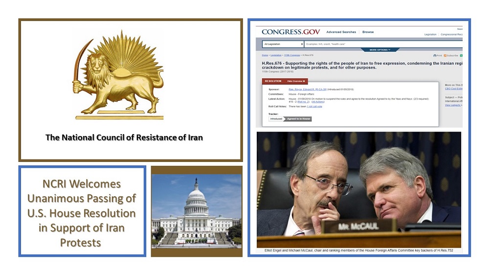 NCRI Welcomes Unanimous Passing of U.S. House Resolution in Support of Iran Protests 