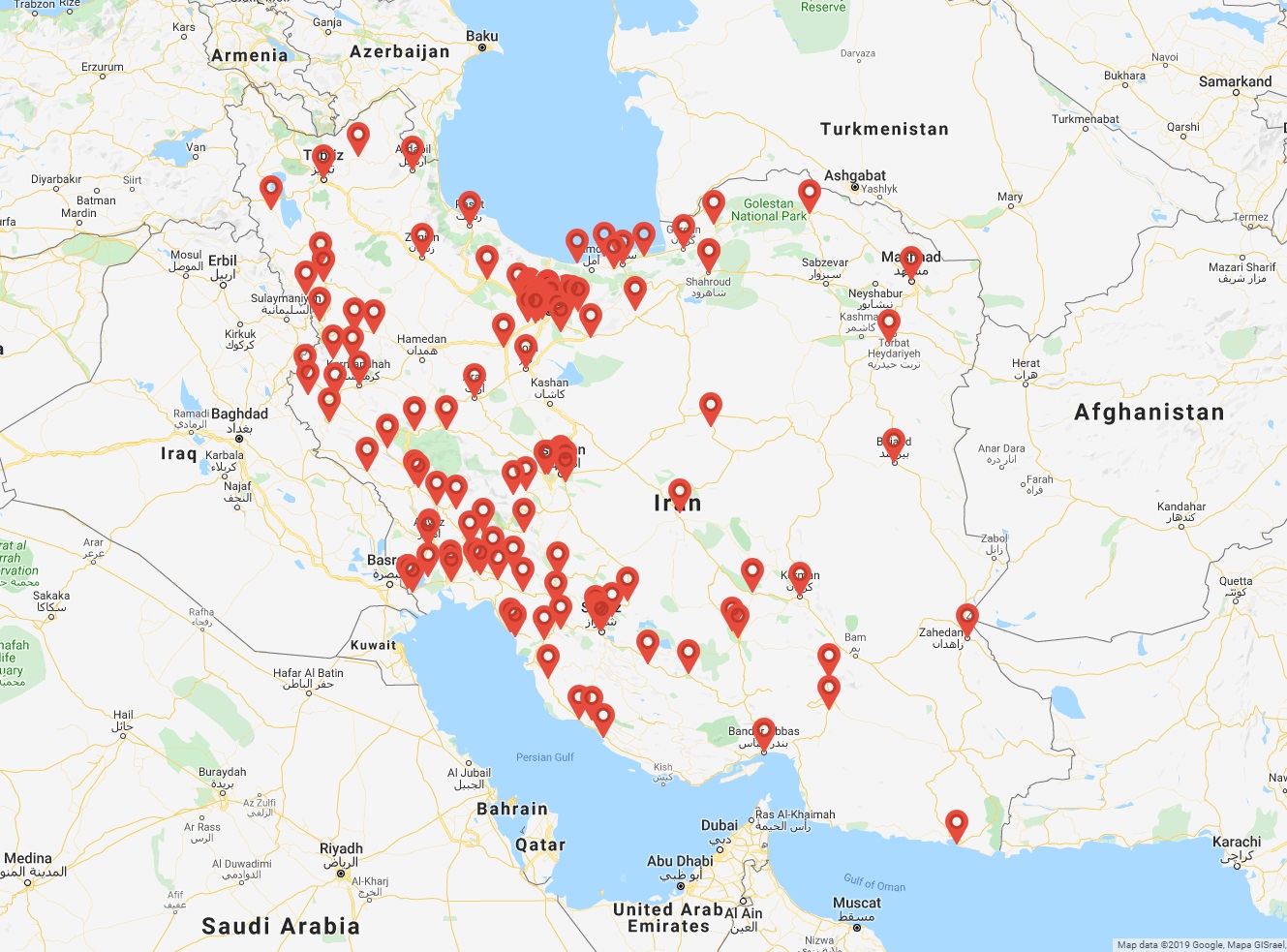 Iran Protests November 2019 Cities and Provinces